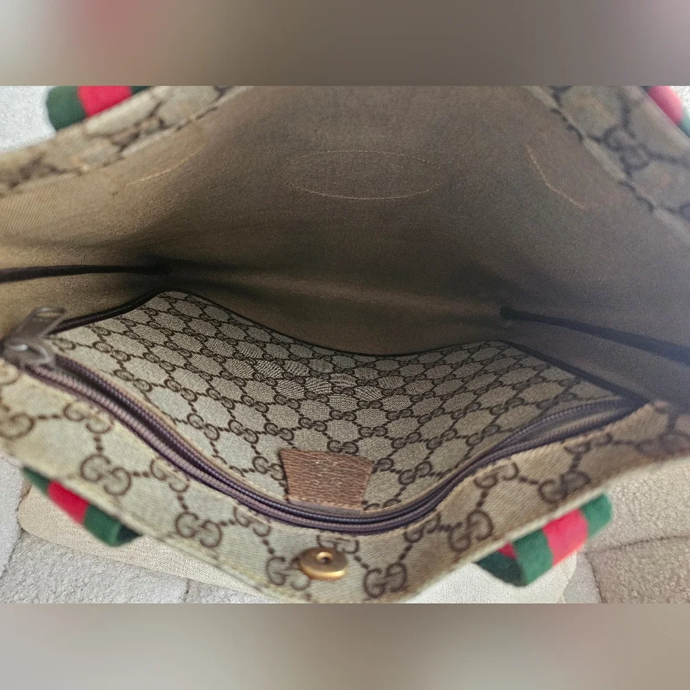 Gucci Beige and Brown Tote Bag with Red and Green Straps GUC - Picture 6 of 16